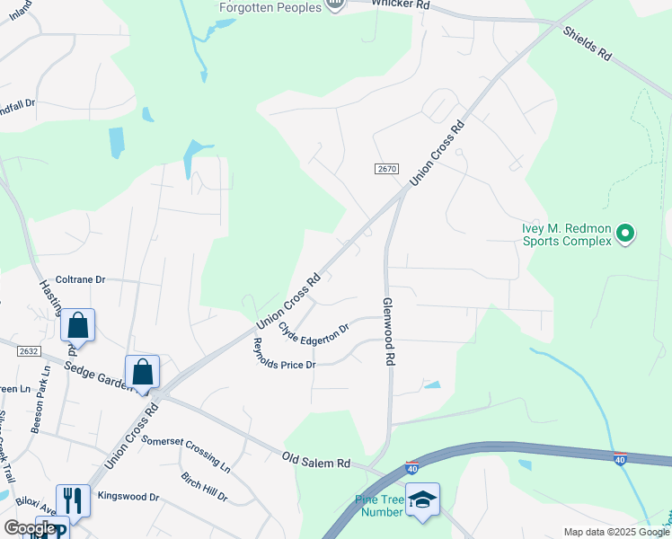 map of restaurants, bars, coffee shops, grocery stores, and more near 1337 Union Cross Road in Kernersville