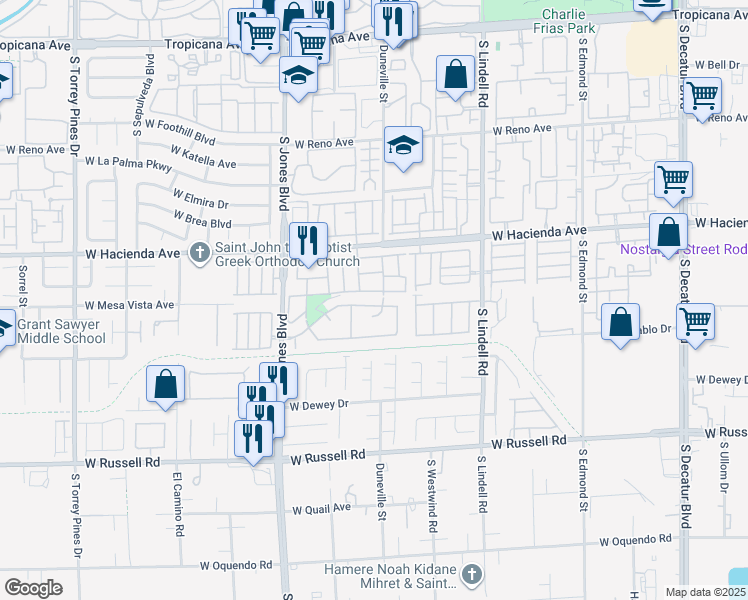 map of restaurants, bars, coffee shops, grocery stores, and more near 5814 Spring Ranch Parkway in Las Vegas