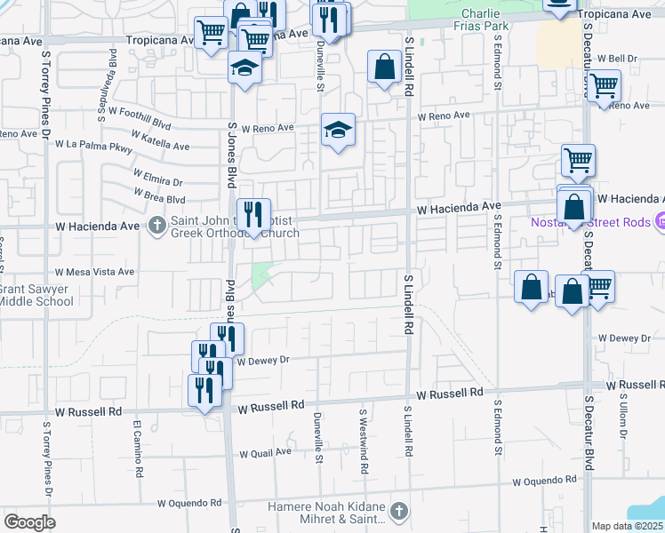 map of restaurants, bars, coffee shops, grocery stores, and more near 5748 Spring Ranch Parkway in Las Vegas