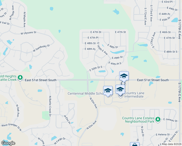 map of restaurants, bars, coffee shops, grocery stores, and more near 5001 South 164th East Avenue in Tulsa