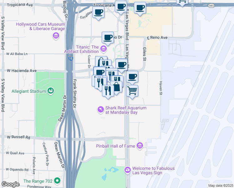 map of restaurants, bars, coffee shops, grocery stores, and more near 3960 South Las Vegas Boulevard in Las Vegas