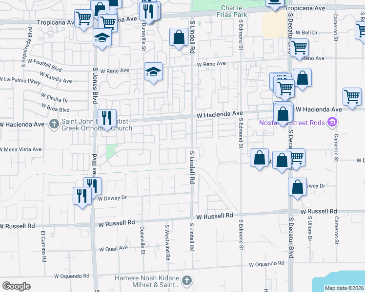 map of restaurants, bars, coffee shops, grocery stores, and more near 5532 Cactus Thorn Avenue in Las Vegas