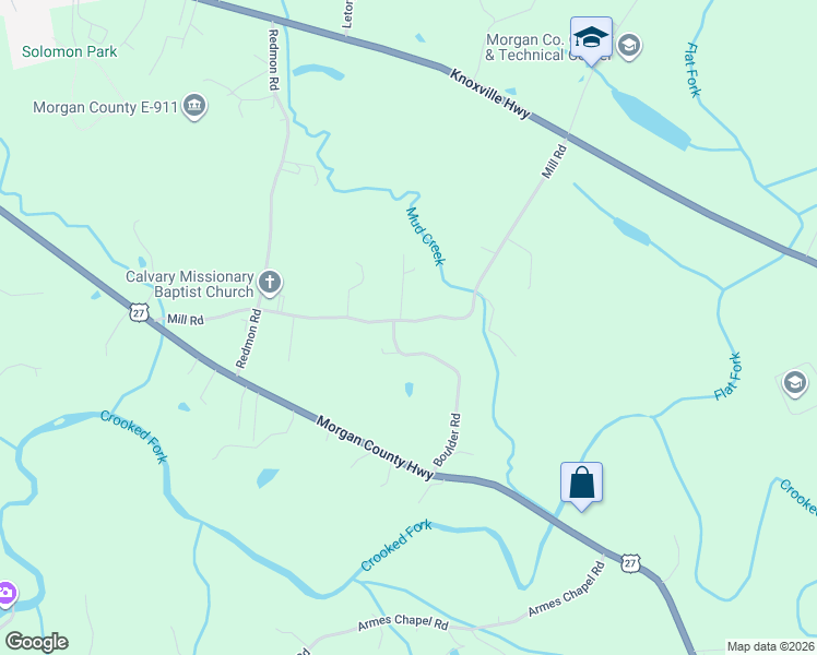map of restaurants, bars, coffee shops, grocery stores, and more near 110 Powell Lane in Wartburg