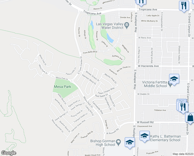 map of restaurants, bars, coffee shops, grocery stores, and more near 5390 Hollymead Drive in Las Vegas