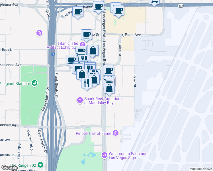 map of restaurants, bars, coffee shops, grocery stores, and more near 3969 South Las Vegas Boulevard in Las Vegas