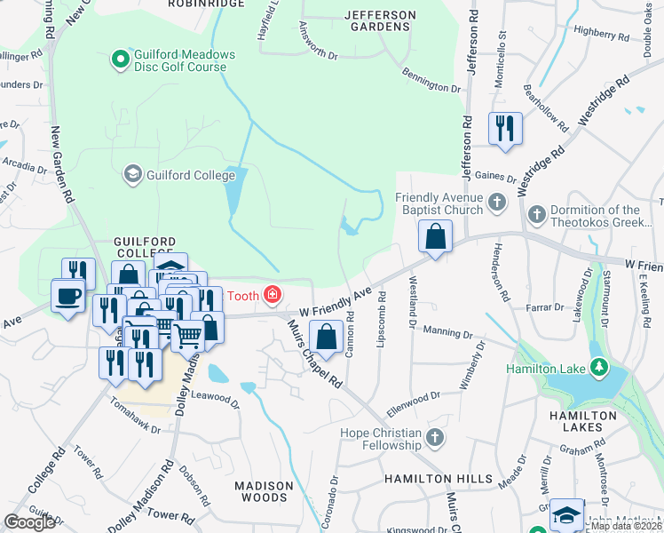 map of restaurants, bars, coffee shops, grocery stores, and more near 805 Cannon Road in Greensboro