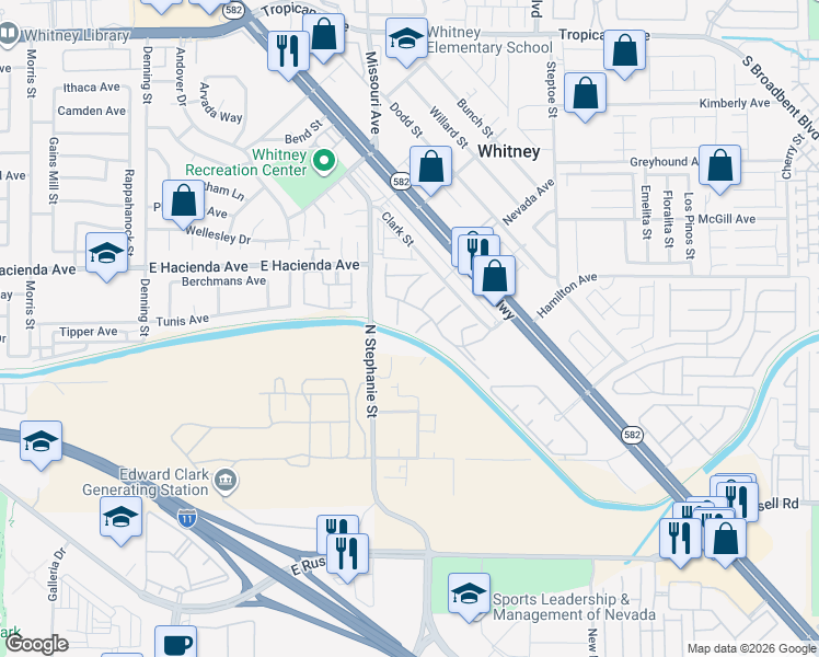 map of restaurants, bars, coffee shops, grocery stores, and more near 5385 Shake Court in Las Vegas