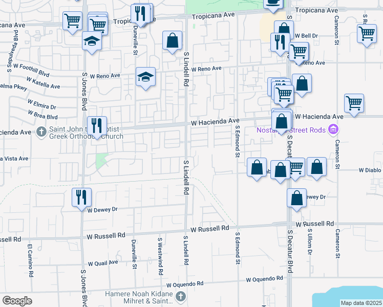 map of restaurants, bars, coffee shops, grocery stores, and more near 5380 Buffalo Hide Street in Las Vegas