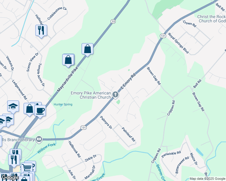 map of restaurants, bars, coffee shops, grocery stores, and more near 7501 Earnhardt Way in Knoxville