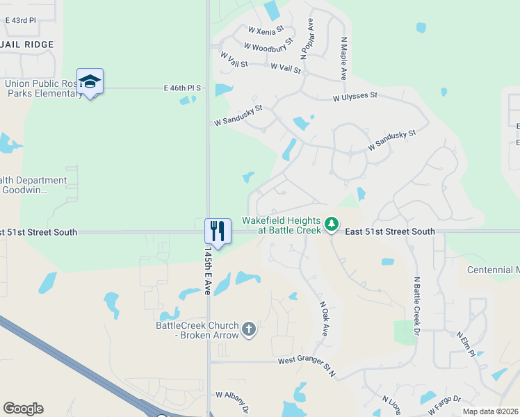 map of restaurants, bars, coffee shops, grocery stores, and more near 3928 North Pine Avenue in Broken Arrow