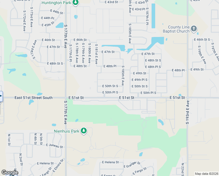 map of restaurants, bars, coffee shops, grocery stores, and more near 18301 East 50th Street South in Tulsa