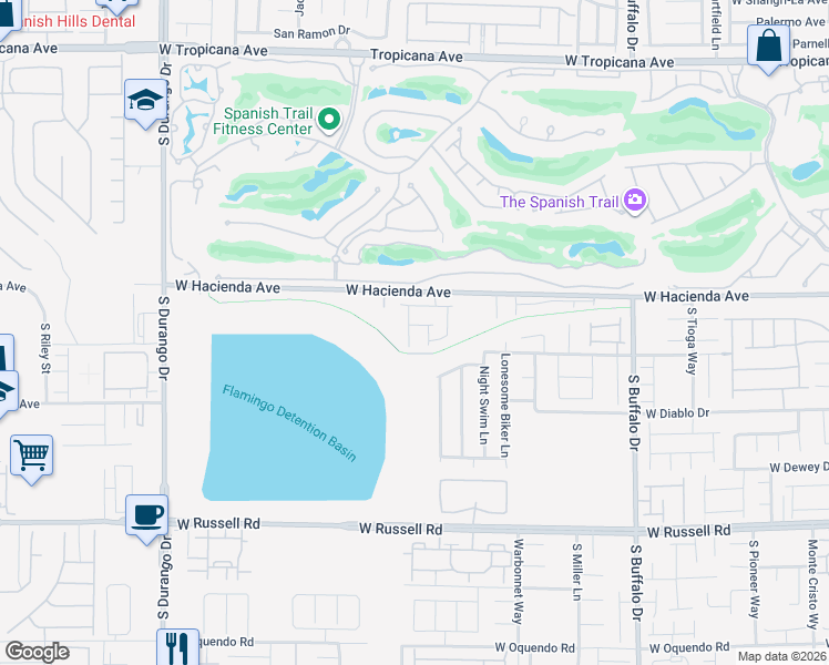 map of restaurants, bars, coffee shops, grocery stores, and more near 5366 South Homeria Street in Las Vegas