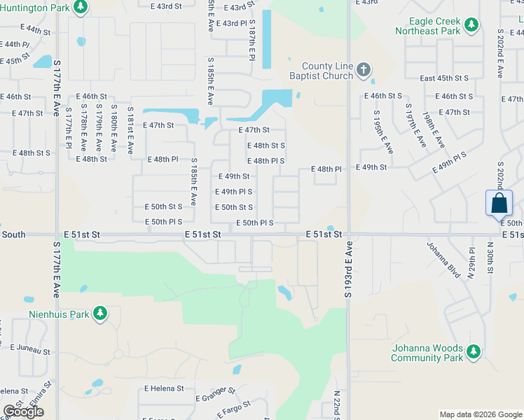 map of restaurants, bars, coffee shops, grocery stores, and more near 18723 East 50th Street South in Tulsa