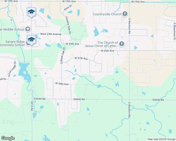 map of restaurants, bars, coffee shops, grocery stores, and more near 2720 South Quail Ridge Street in Stillwater