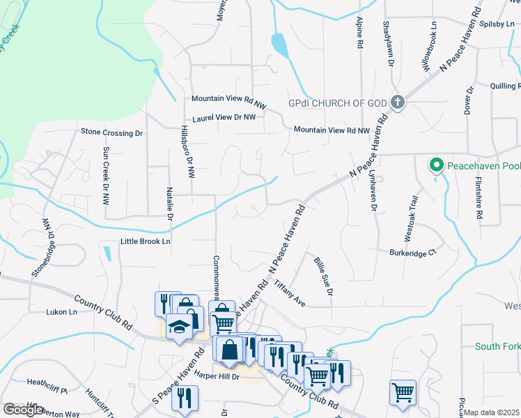 map of restaurants, bars, coffee shops, grocery stores, and more near 5017 Mereworth Court in Winston-Salem