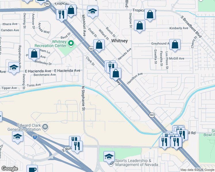 map of restaurants, bars, coffee shops, grocery stores, and more near 5330 Rod Court in Las Vegas