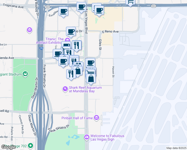 map of restaurants, bars, coffee shops, grocery stores, and more near 3965 South Las Vegas Boulevard in Las Vegas