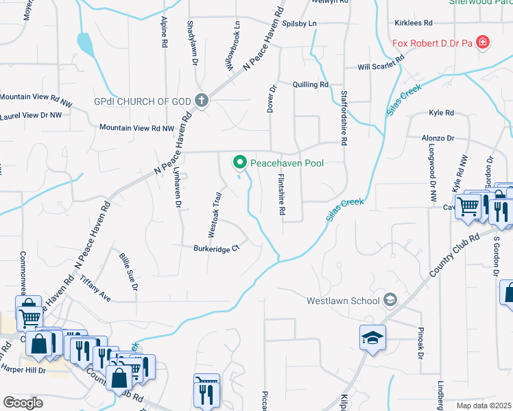 map of restaurants, bars, coffee shops, grocery stores, and more near 631 Valley Brook Lane in Winston-Salem