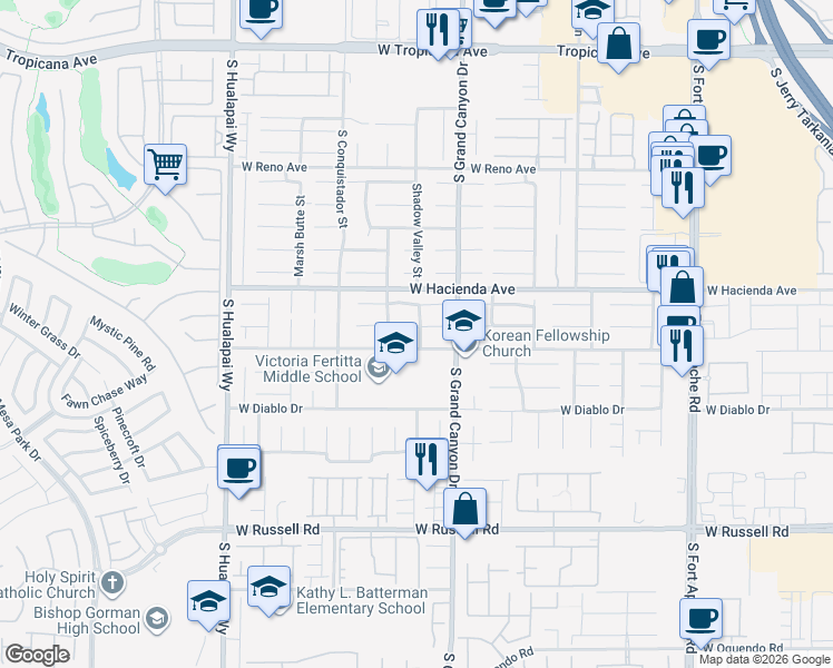 map of restaurants, bars, coffee shops, grocery stores, and more near 9881 Shadow Grove Avenue in Las Vegas
