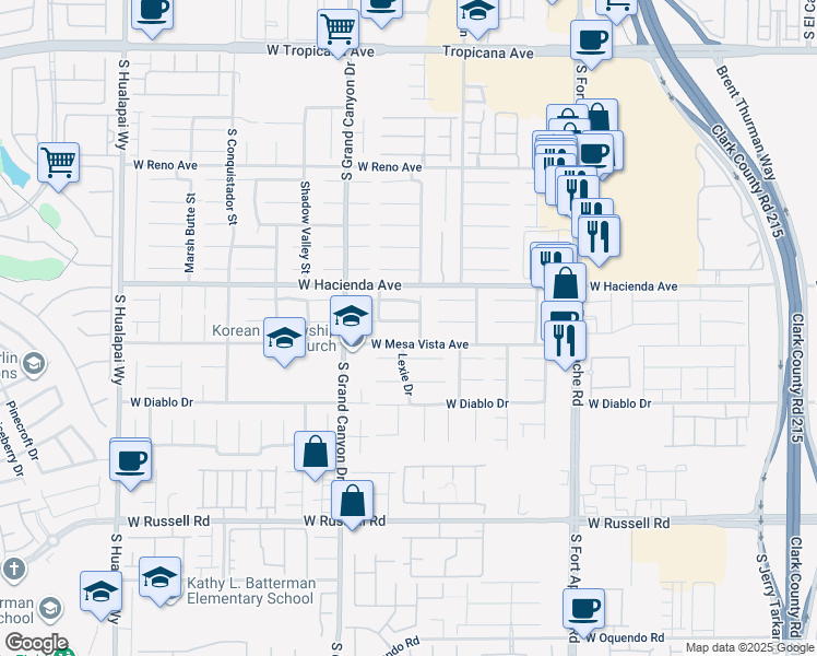 map of restaurants, bars, coffee shops, grocery stores, and more near 9687 Ridgebluff Avenue in Las Vegas