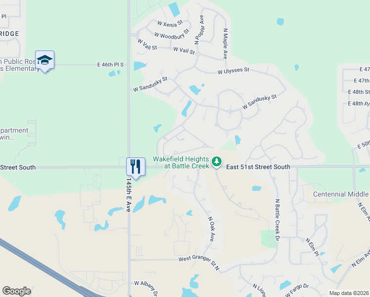 map of restaurants, bars, coffee shops, grocery stores, and more near 1711 West Plymouth Place in Broken Arrow