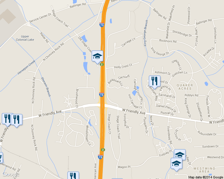 map of restaurants, bars, coffee shops, grocery stores, and more near 3 Prairie Trail in Greensboro