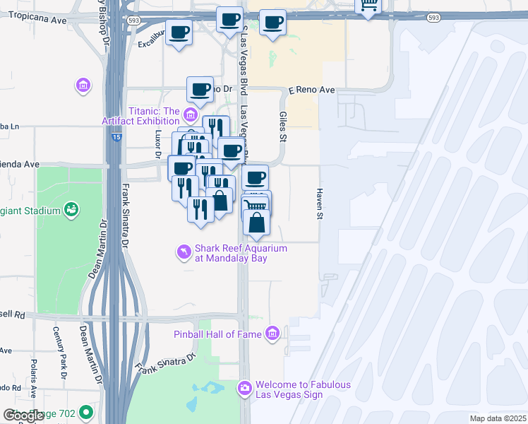 map of restaurants, bars, coffee shops, grocery stores, and more near 3965 South Las Vegas Boulevard in Las Vegas