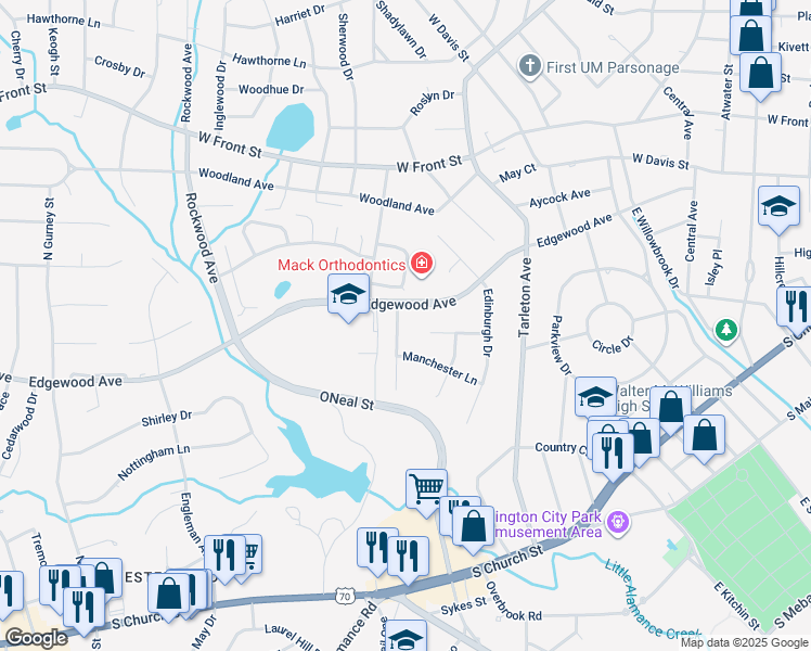 map of restaurants, bars, coffee shops, grocery stores, and more near 415 Billingham Drive in Burlington