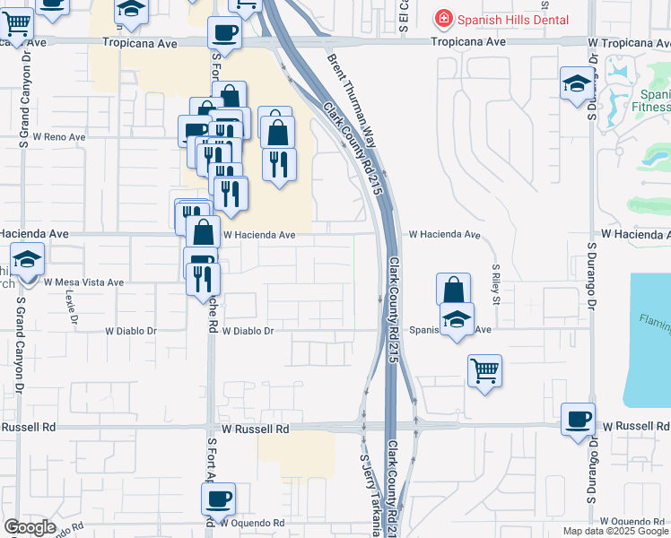 map of restaurants, bars, coffee shops, grocery stores, and more near 9189 Verdugo Ridge Court in Las Vegas
