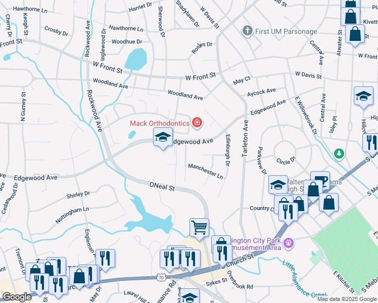 map of restaurants, bars, coffee shops, grocery stores, and more near 415 Billingham Drive in Burlington