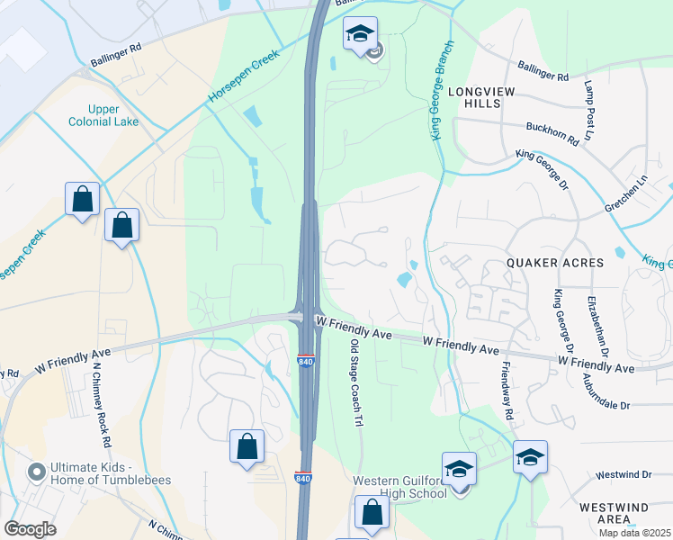 map of restaurants, bars, coffee shops, grocery stores, and more near 3 Prairie Trail in Greensboro