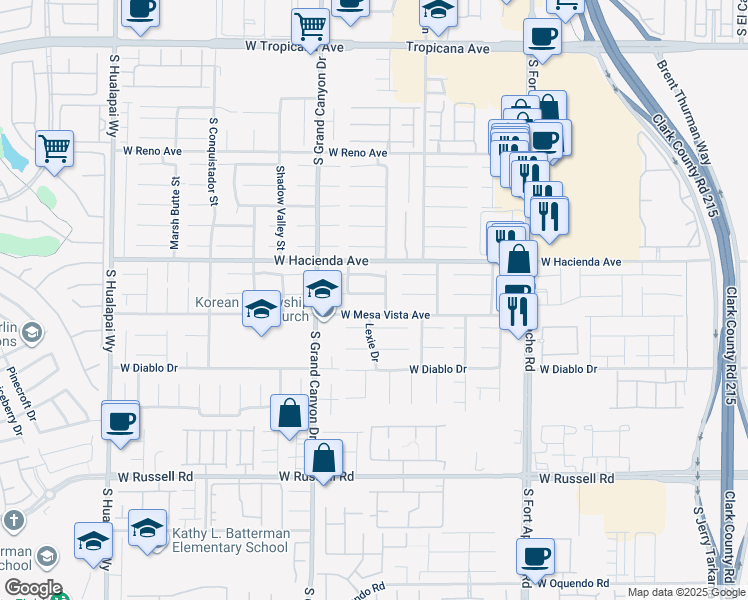 map of restaurants, bars, coffee shops, grocery stores, and more near 9687 Ridgebluff Avenue in Las Vegas
