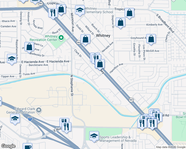 map of restaurants, bars, coffee shops, grocery stores, and more near 5330 Rod Court in Las Vegas