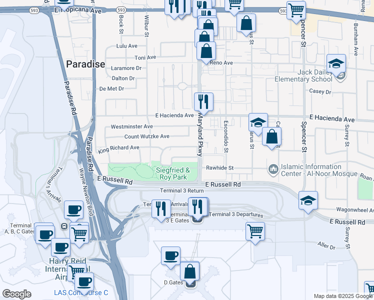 map of restaurants, bars, coffee shops, grocery stores, and more near 1134 King Richard Avenue in Las Vegas