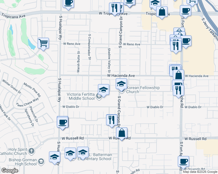 map of restaurants, bars, coffee shops, grocery stores, and more near 9882 Shadow Grove Avenue in Las Vegas
