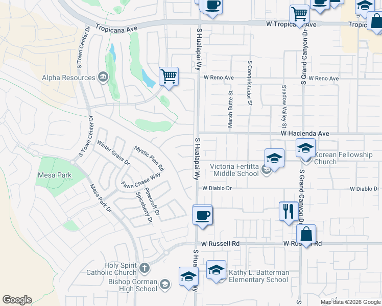 map of restaurants, bars, coffee shops, grocery stores, and more near 5389 Progresso Street in Las Vegas