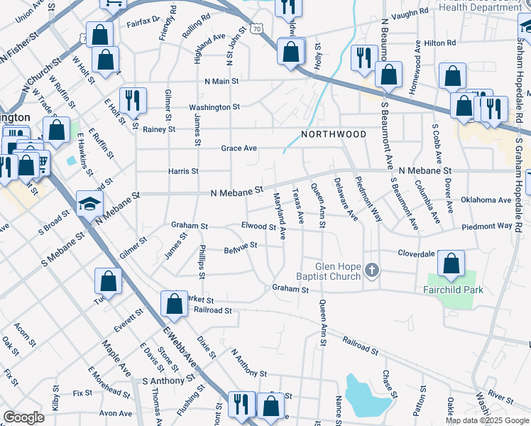 map of restaurants, bars, coffee shops, grocery stores, and more near 1017 Alden St in Burlington