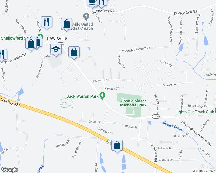 map of restaurants, bars, coffee shops, grocery stores, and more near 925 Cotinus Circle in Lewisville