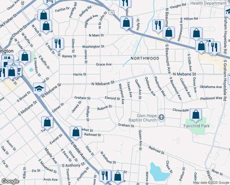 map of restaurants, bars, coffee shops, grocery stores, and more near 1017 Alden St in Burlington