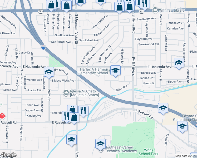 map of restaurants, bars, coffee shops, grocery stores, and more near 4755 Del Sueno Drive in Las Vegas