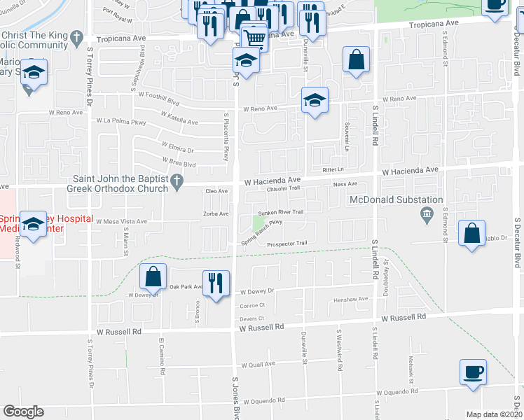 map of restaurants, bars, coffee shops, grocery stores, and more near 6035 Ghost Town Trail in Las Vegas