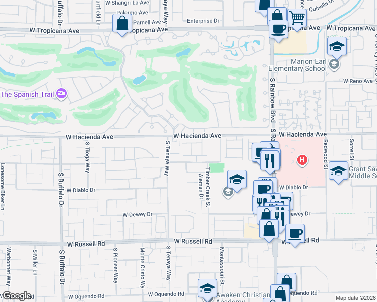map of restaurants, bars, coffee shops, grocery stores, and more near 5347 Boschetto Street in Las Vegas