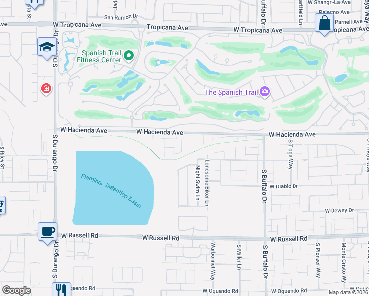 map of restaurants, bars, coffee shops, grocery stores, and more near 5340 South Galanthus Street in Las Vegas