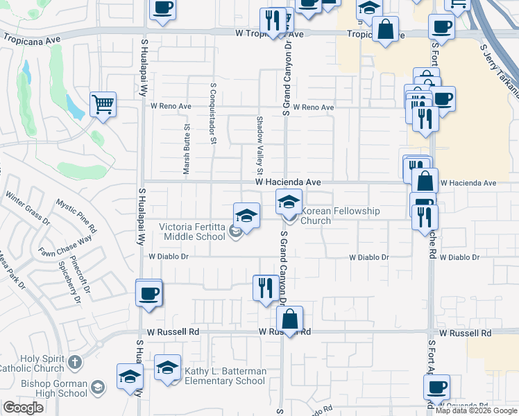 map of restaurants, bars, coffee shops, grocery stores, and more near 9882 Shadow Grove Avenue in Las Vegas