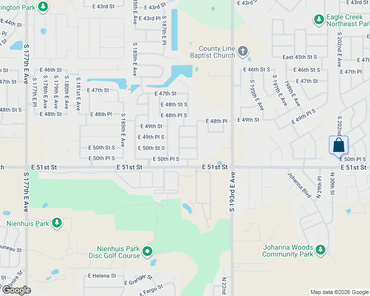 map of restaurants, bars, coffee shops, grocery stores, and more near 18901 East 50th Street South in Tulsa