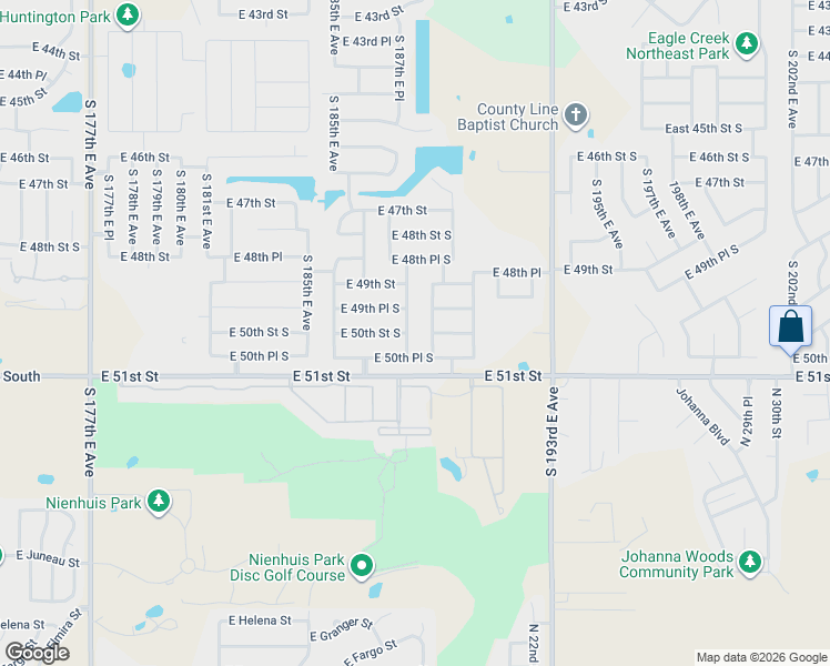 map of restaurants, bars, coffee shops, grocery stores, and more near 18723 East 50th Street South in Tulsa