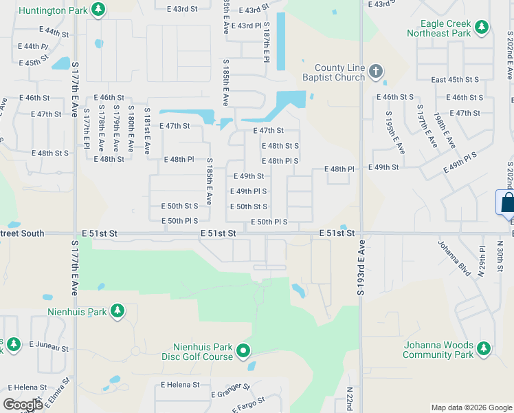 map of restaurants, bars, coffee shops, grocery stores, and more near 18723 East 50th Street South in Tulsa