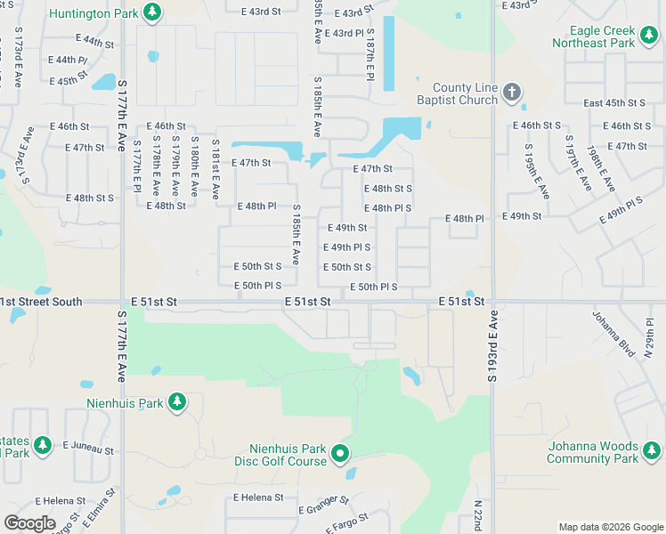 map of restaurants, bars, coffee shops, grocery stores, and more near 18701 East 50th Street South in Tulsa