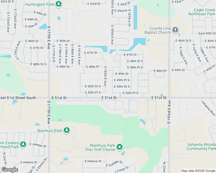 map of restaurants, bars, coffee shops, grocery stores, and more near 4938 South 186th East Avenue in Tulsa