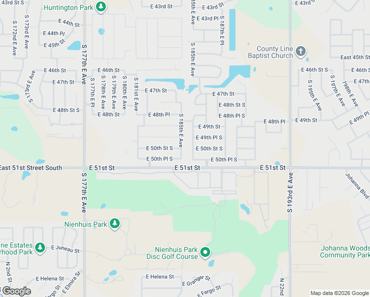 map of restaurants, bars, coffee shops, grocery stores, and more near 4938 South 186th East Avenue in Tulsa